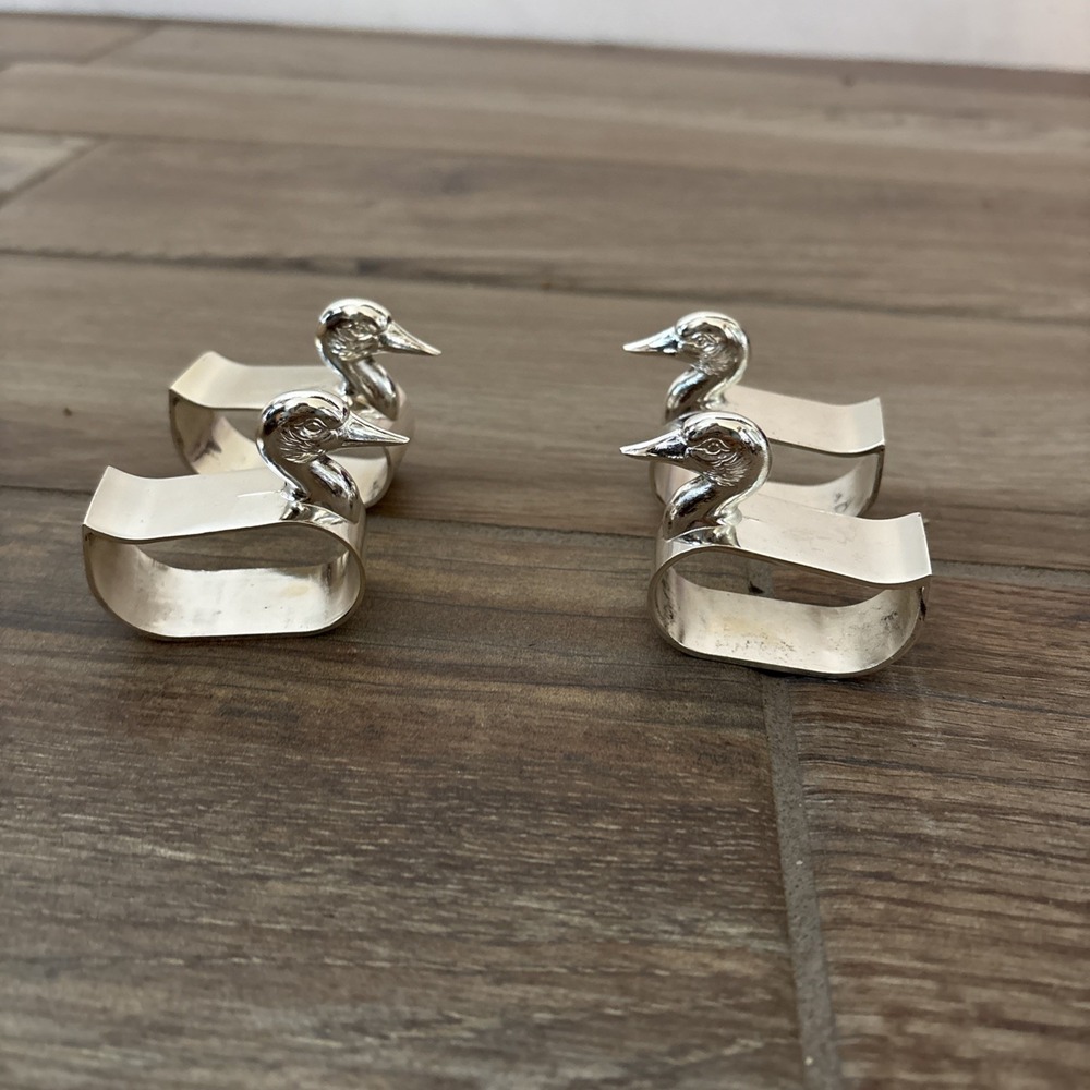 Set of 4 Silverplated Duck Napkin Rings Made In Japan